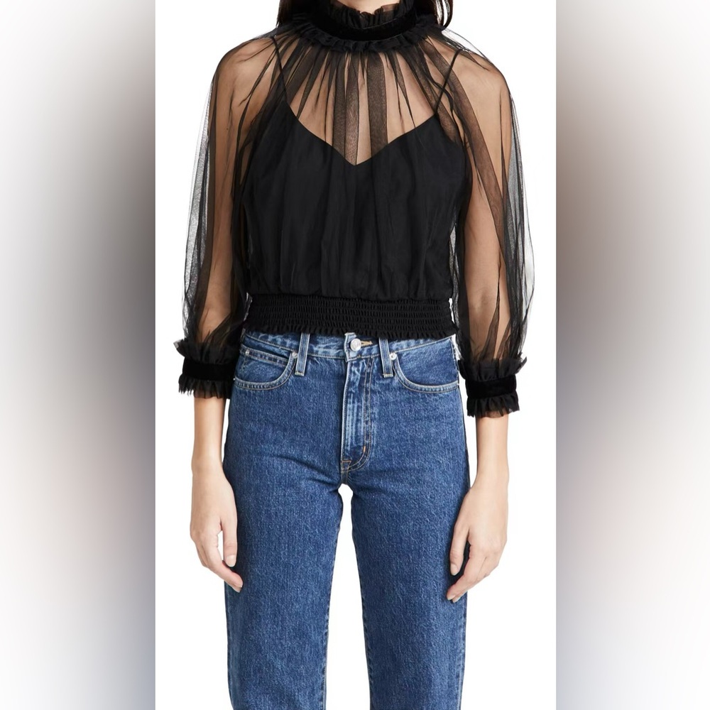 NWT Alice + Olivia Alexia Mesh Mock Neck Crop Top